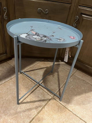 Blue Metal Bunny Side Table w/Lift Off Tray Top RSV