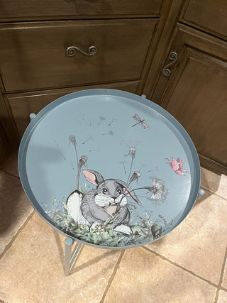 Blue Metal Bunny Side Table w/Lift Off Tray Top RSV