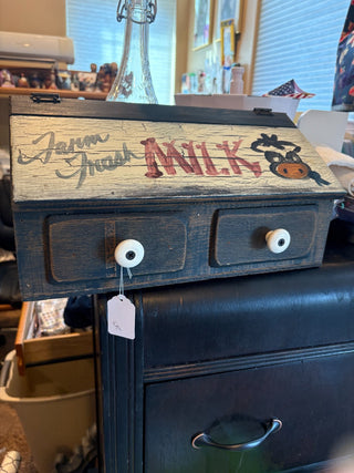 Wooden 2-compartment box - handmade "Farm Fresh milk" 13" longRCD|108192