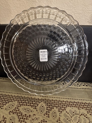 Vintage Federal Glass Clear 3 Footed Sunflower design Cake Plate