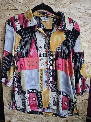 Funky Abstract Button Up 3/4 Sleeve Blouse (BRI) - MTS