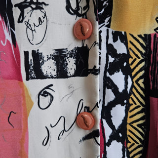 Funky Abstract Button Up 3/4 Sleeve Blouse (BRI) - MTS