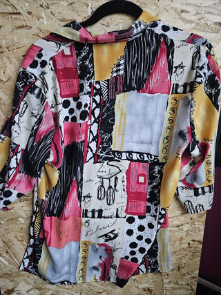 Funky Abstract Button Up 3/4 Sleeve Blouse (BRI) - MTS