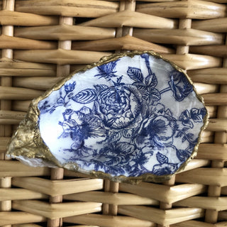 White Blue Floral Oyster Trinket Dish MTS|111103