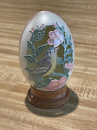 4" 1991 Enesco Songbird Egg on Base, Hunot--SP MTS
