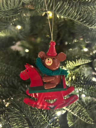 Red and Green Rocking Horse with Bear Ornament    MTS|131928