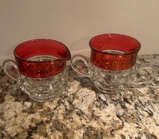 Ruby Rimmed Creamer and Open Sugar   MTS|128451