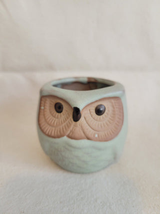 Vintage Little Green Ceramic Owl Planter RCD