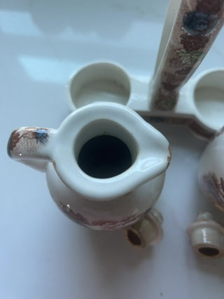 Vintage 3 Pc. Set Nasco Mountain Wood-Land Vinager and Oil Cruet w/ Stand