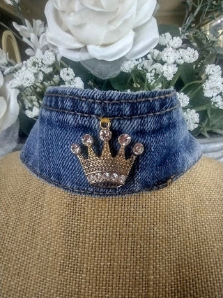 Denim Choker with Crown|115046