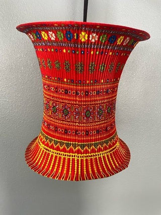 Machine print Hmong needlework design red and blue lantern|113585