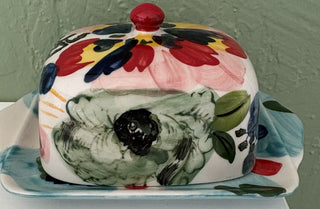 Anthropologie painted amaryllis butter dish rsv