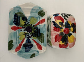Anthropologie painted amaryllis butter dish rsv