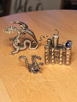 3 Pewter Figurines 2 Dragons Fortress RSV|63321