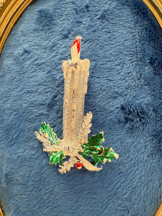 Gerrys Red Green White Enamel Gold Tone Christmas Candle Brooch VTG Signed|138967