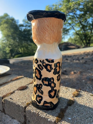Susan Paley Francis Hand Painted Lady Leopard Sweater Vase Bella Casa Ganz 10"