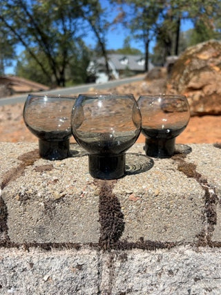 SET OF 3 MCM smoke gray pedestal glasses