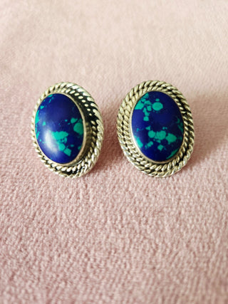 sterling silver azurite malachite posts RSV|82507