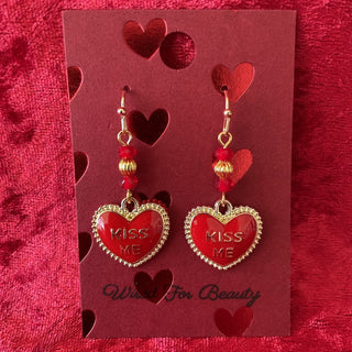 Valentine earrings, kiss me heart RSV
