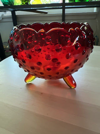 Hobnail amberina 3 legged dish RSV|90448