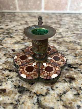 Brass with Stone Inlay Candle Holder   MTS|116315