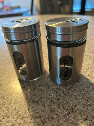 Stainless steel salt and pepper shaker set