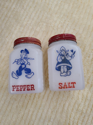 Hazel Atlas Milk Glass Dutch Boy/Girl Pepper & Salt Shaker Set RCD|85984