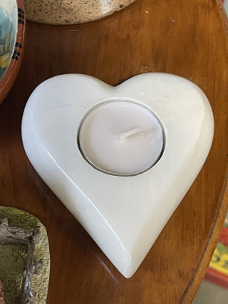 4" White Stone Tea-lite Holder w/ Candle--SP MTS