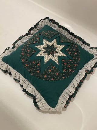 80's 14" Square Amish Hand Made Pillow, Green Star--SP MTS