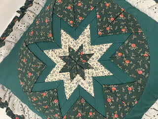 80's 14" Square Amish Hand Made Pillow, Green Star--SP MTS