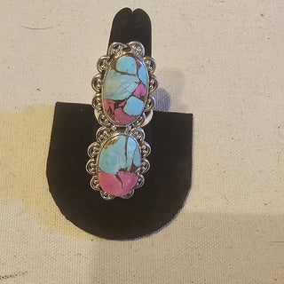 .925 double cotton candy turquoise adjustable ring|89330