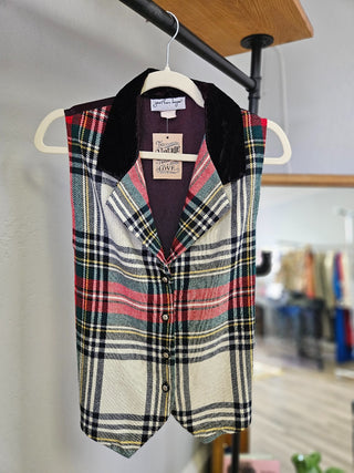 Vtg Jonathan Logan Plaid Vest - Size 14|116248