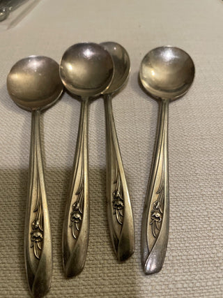 Vintage  Silver Tulip soup Spoon set 4  RSV