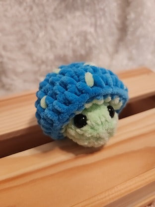 Mushroom Fidget Popper: Crocheted turquoise, light green