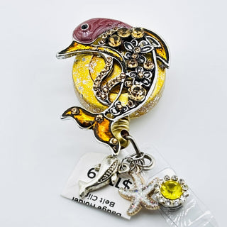 Yellow Dolphin Badge Holder on a Belt Clip|76218