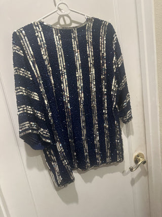 Beautiful Vintage Argenti Beaded and Sequin Blue and Silver Cardigan #63 VV MTS