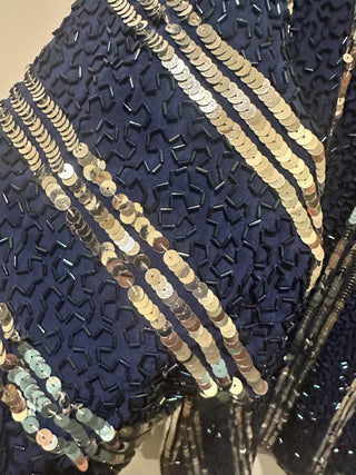 Beautiful Vintage Argenti Beaded and Sequin Blue and Silver Cardigan #63 VV MTS