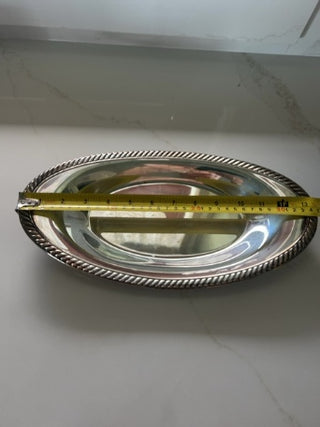 WM Rogers Silver Plated Oval Bread Tray Rope Edge Serving Platter Dish