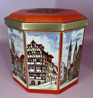 Vintage Nuremberg cookie tin German Made 1960s rsv|67587