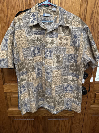 Vintage Half Moon Bay Men's Hawaiian Shirt Tan with Brown& Green SZ XLG-RCD|79129