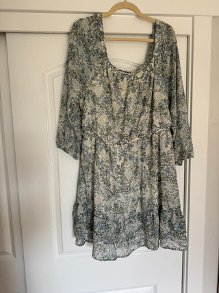 XXL - Blue and Green Short Dress with Puff Sleeves - RSV