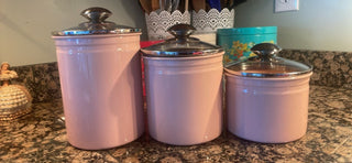 103-Lot of 3 enamel, pink food containers|62686