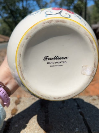 Ceramic cannister with lid and fruit hand painted by Fruitteria