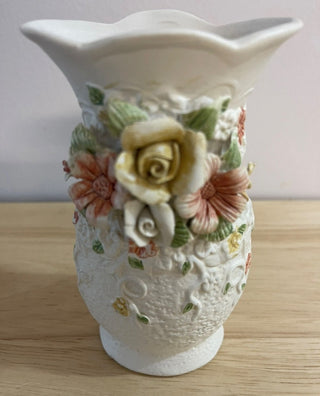 Vintage Porcelain Vase with Raised Porcelain Flowers. 5-1/2”.|120550