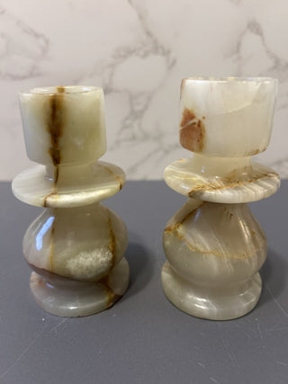12F Pair of Vintage Onyx Candle Holders 4” MST|68936