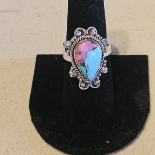 Sterling cotton candy dahlia turquoise size 8 adjusts