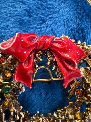 Vintage Signed ARTHUR PEPPER Christmas Snow Tipped Wreath BROOCH PIN S sat171|139002