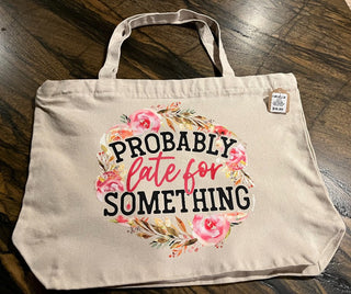 "Late For Something" Large Zippered Canvas Bag or Tote RSV