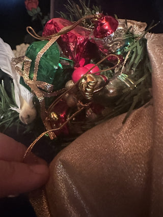 Gold and White Standing Santa Christmas Figure with bag filled with presents and tree #63 VV MTS|134295