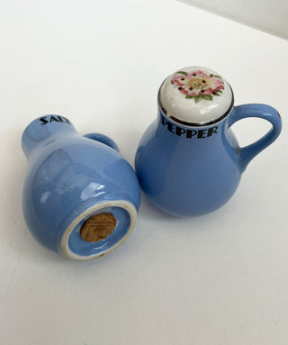 Antique blue “rose parade” salt and pepper shakers set RSV|86736